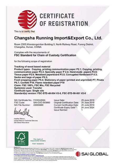 China Changsha Running Import &amp; Export Co., Ltd. Certificações